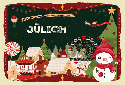 Schild Spruch Herzliche Weihnachtsgrüße aus Jülich Comic Schneemann JW
