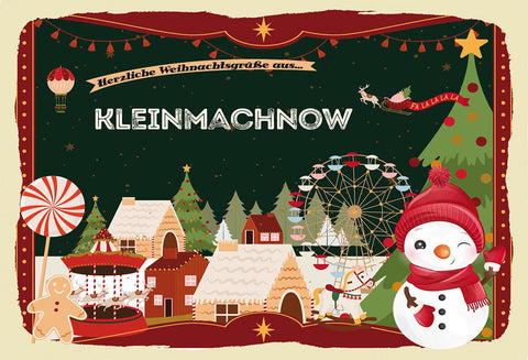 Schild Spruch Herzliche Weihnachtsgrüße aus Kleinmachnow Comic Schneemann JW