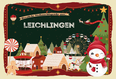 Schild Spruch Herzliche Weihnachtsgrüße aus Leichlingen Comic Schneemann JW