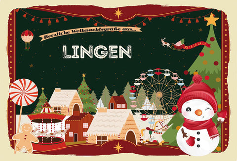 Schild Spruch Herzliche Weihnachtsgrüße aus Lingen Comic Schneemann JW