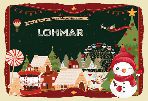 Schild Spruch Herzliche Weihnachtsgrüße aus Lohmar Comic Schneemann JW