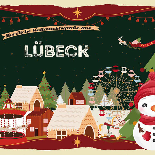 Schild Spruch Herzliche Weihnachtsgrüße aus Lübeck Comic Schneemann JW