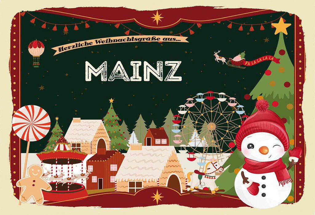 Schild Spruch Herzliche Weihnachtsgrüße aus Mainz Comic Schneemann JW