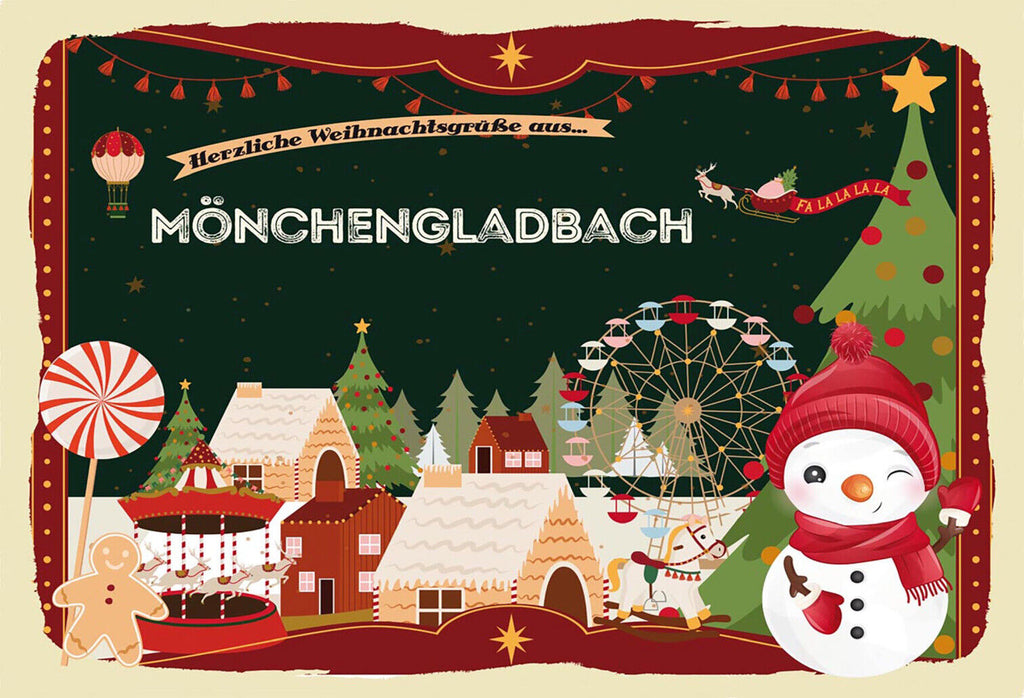 Schild Spruch Herzliche Weihnachtsgrüße aus Mönchengladbach Comic Schneemann JW