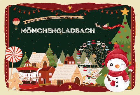 Schild Spruch Herzliche Weihnachtsgrüße aus Mönchengladbach Comic Schneemann JW