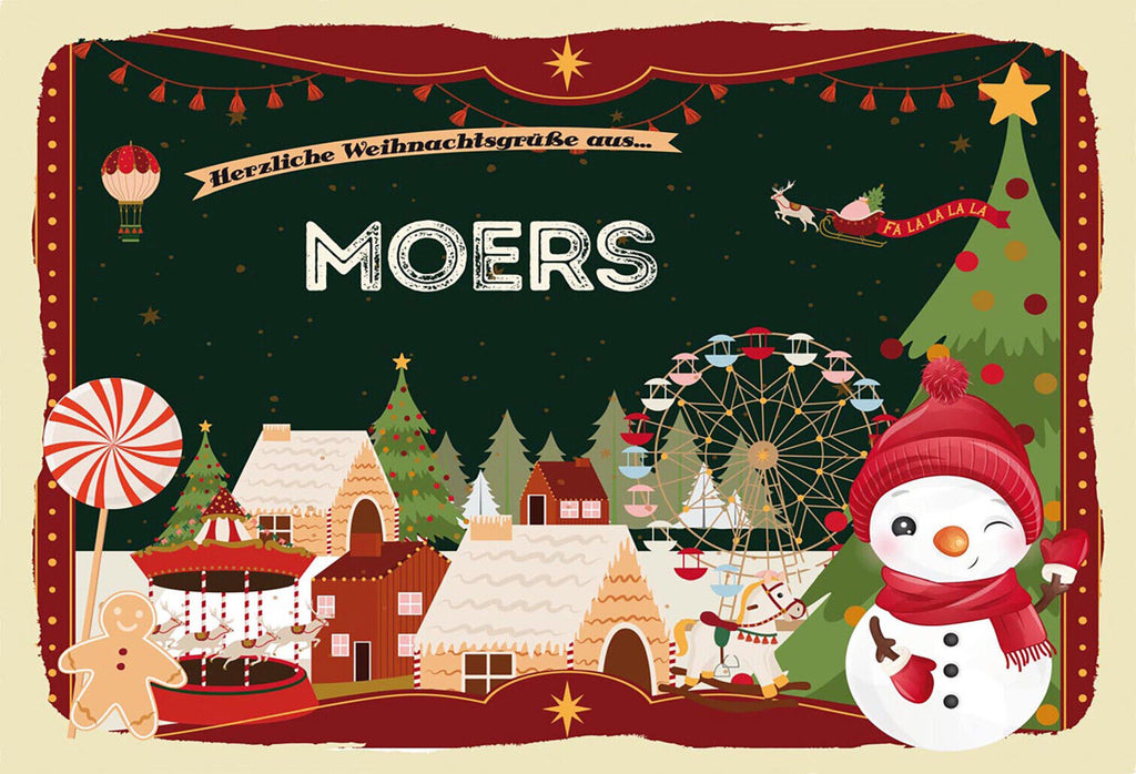 Schild Spruch Herzliche Weihnachtsgrüße aus Moers Comic Schneemann JW