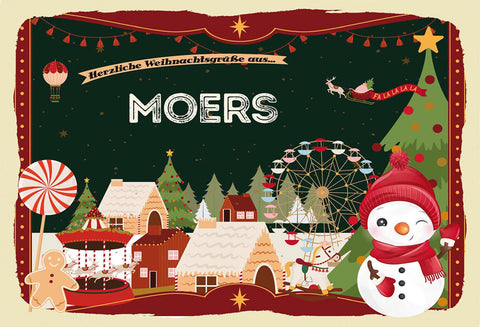 Schild Spruch Herzliche Weihnachtsgrüße aus Moers Comic Schneemann JW