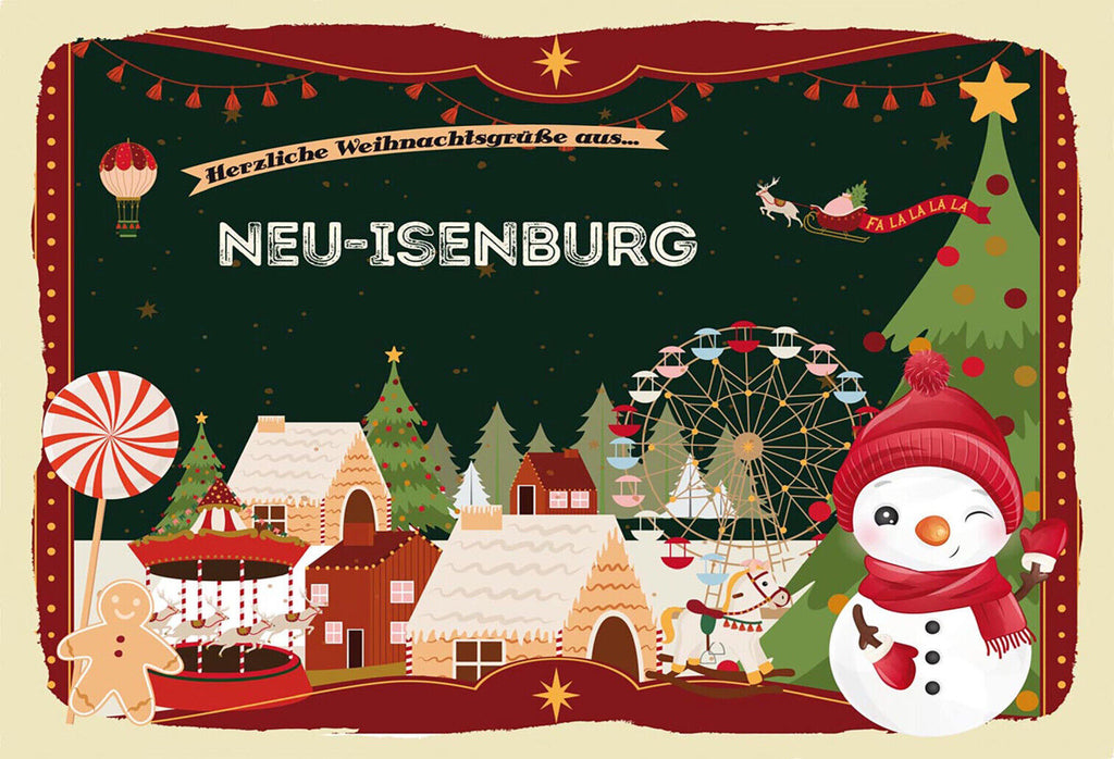 Schild Spruch Herzliche Weihnachtsgrüße aus Neu-Isenburg Comic Schneemann JW