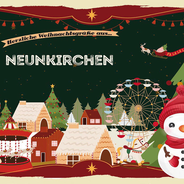 Schild Spruch Herzliche Weihnachtsgrüße aus Neunkirchen Comic Schneemann JW