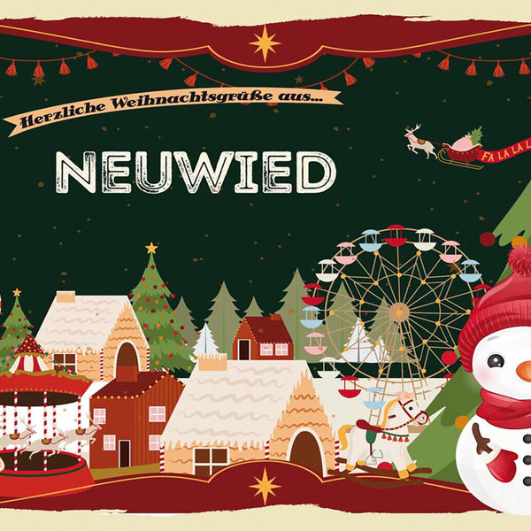 Schild Spruch Herzliche Weihnachtsgrüße aus Neuwied Comic Schneemann JW