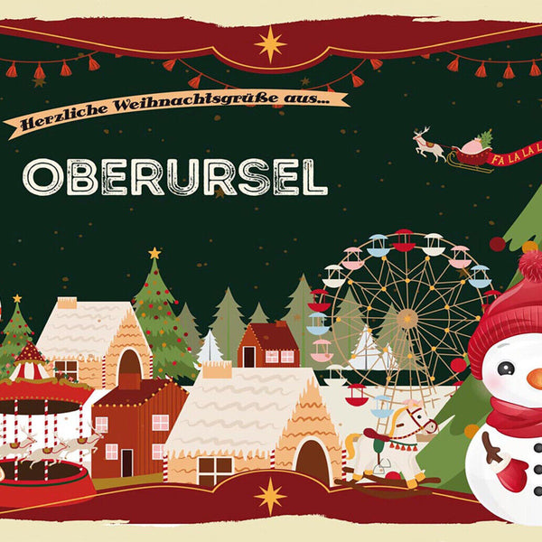 Schild Spruch Herzliche Weihnachtsgrüße aus Oberursel Comic Schneemann JW