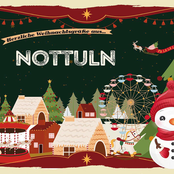 Schild Spruch Herzliche Weihnachtsgrüße aus Nottuln Comic Schneemann JW