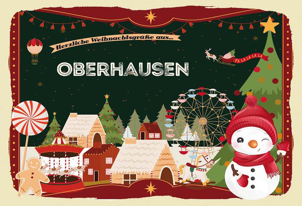 Schild Spruch Herzliche Weihnachtsgrüße aus Oberhausen Comic Schneemann JW