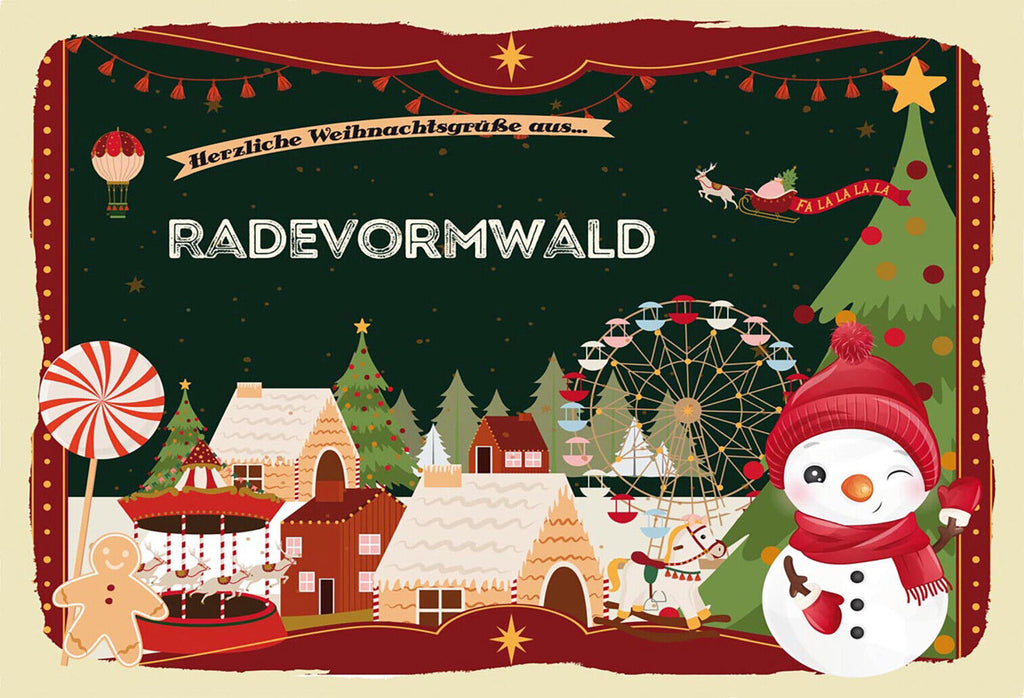 Schild Spruch Herzliche Weihnachtsgrüße aus Radevormwald Comic Schneemann JW