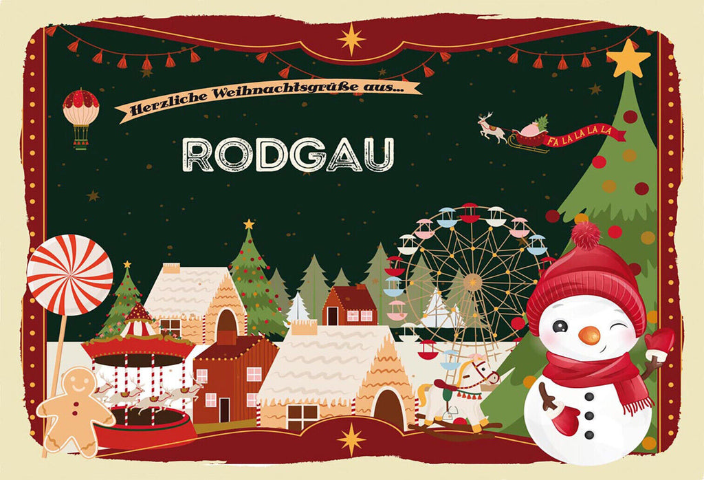 Schild Spruch Herzliche Weihnachtsgrüße aus Rodgau Comic Schneemann JW