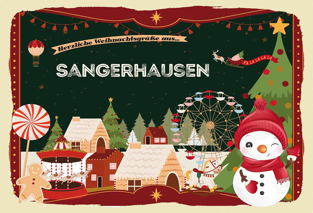 Schild Spruch Herzliche Weihnachtsgrüße aus Sangerhausen Comic Schneemann JW