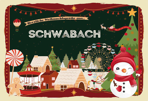 Schild Spruch Herzliche Weihnachtsgrüße aus Schwabach Comic Schneemann JW