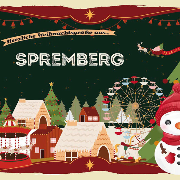Schild Spruch Herzliche Weihnachtsgrüße aus Spremberg Comic Schneemann JW