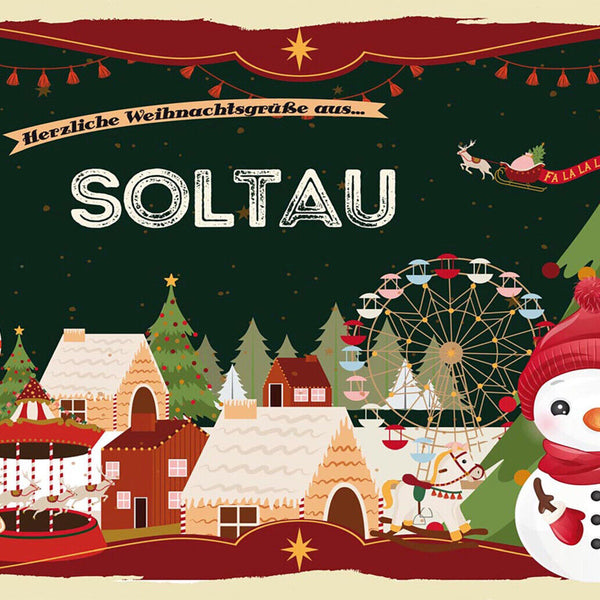 Schild Spruch Herzliche Weihnachtsgrüße aus Soltau Comic Schneemann JW