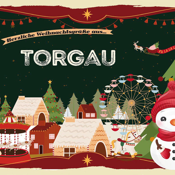 Schild Spruch Herzliche Weihnachtsgrüße aus Torgau Comic Schneemann JW