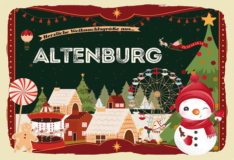 Schild Spruch Herzliche Weihnachtsgrüße aus Altenbrug Comic Schneemann JW