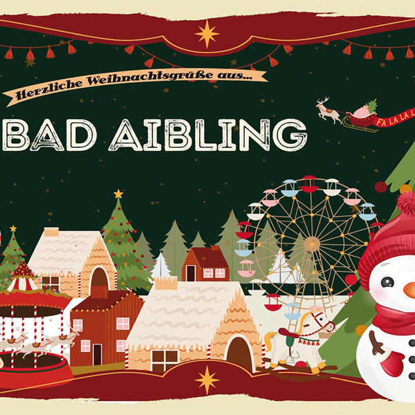 Schild Spruch Herzliche Weihnachtsgrüße aus Bad Aibling Comic Schneemann JW