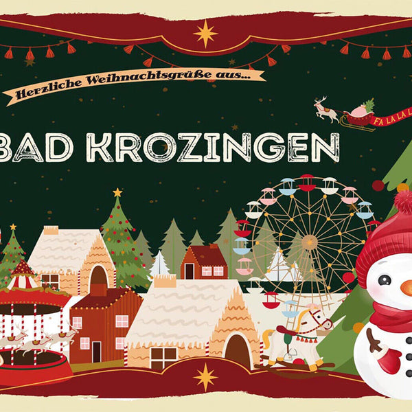 Schild Spruch Herzliche Weihnachtsgrüße aus Bad Kroizingen Comic Schneemann JW