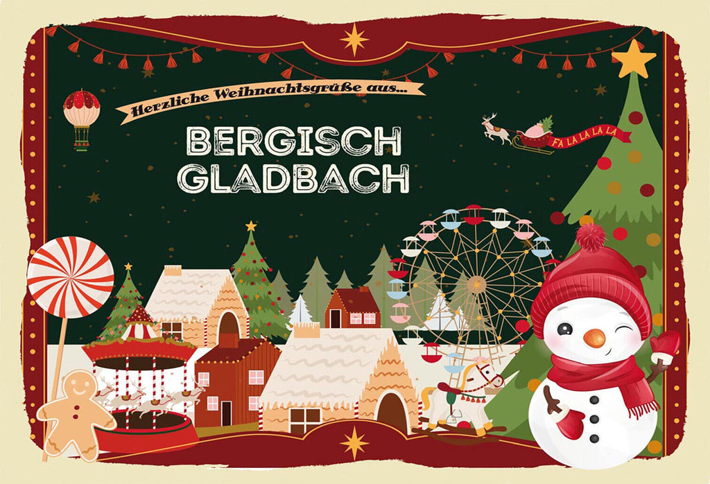 Schild Spruch Herzliche Weihnachtsgrüße aus Bergisch Gladbach Comic JW