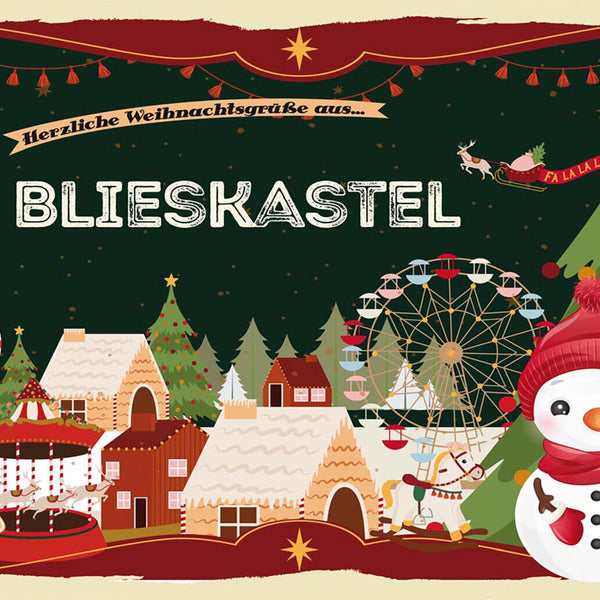 Schild Spruch Herzliche Weihnachtsgrüße aus Blieskastel Comic Schneemann JW