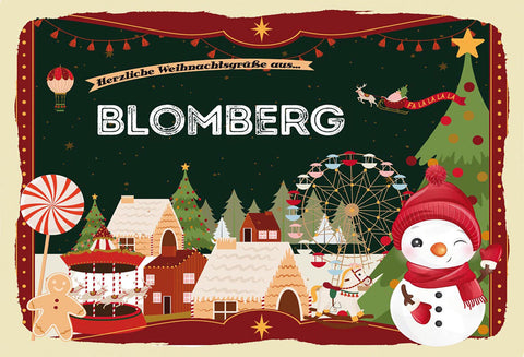 Schild Spruch Herzliche Weihnachtsgrüße aus Blomberg Comic Schneemann JW