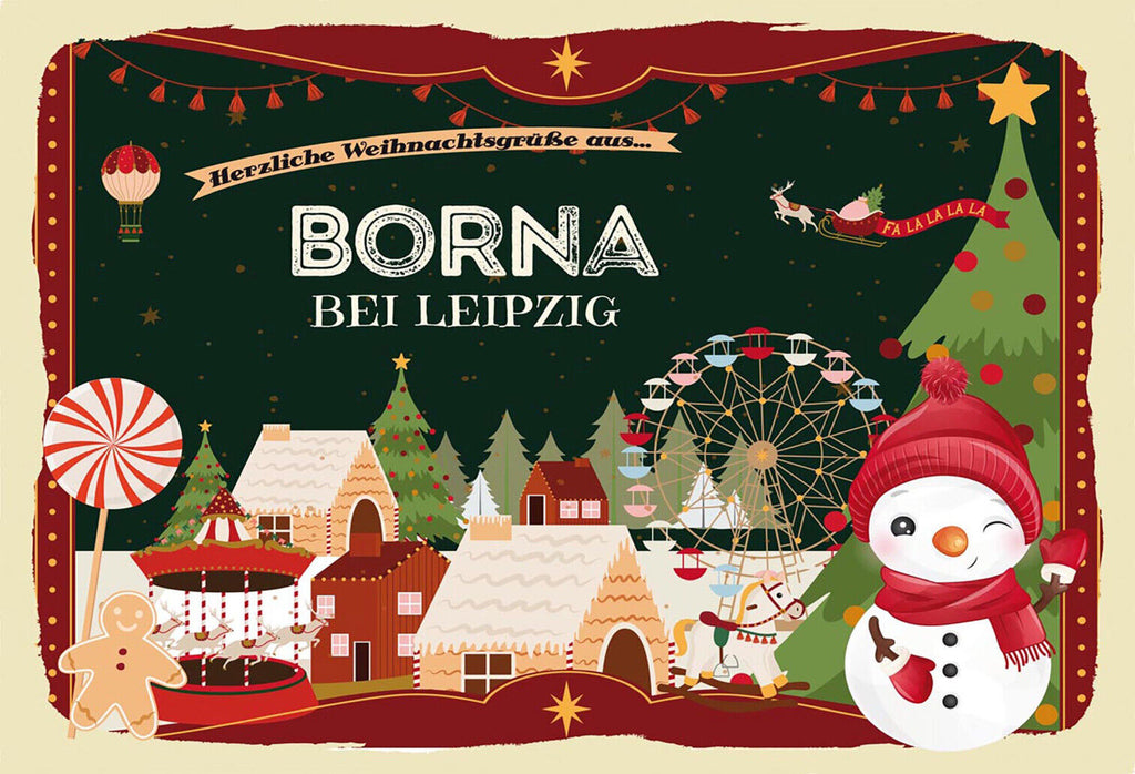 Schild Spruch Herzliche Weihnachtsgrüße aus Borna Comic Schneemann JW