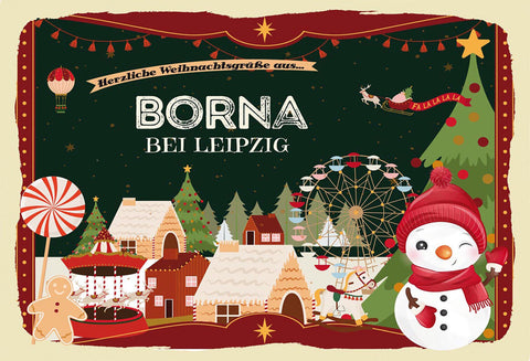 Schild Spruch Herzliche Weihnachtsgrüße aus Borna Comic Schneemann JW