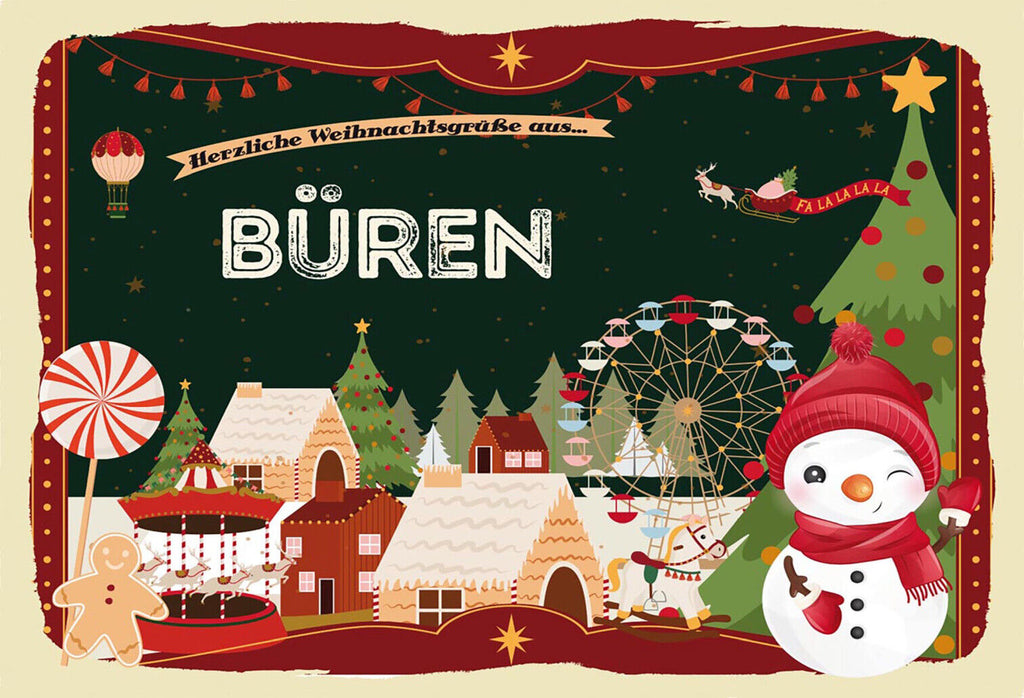 Schild Spruch Herzliche Weihnachtsgrüße aus Büren Comic Schneemann JW
