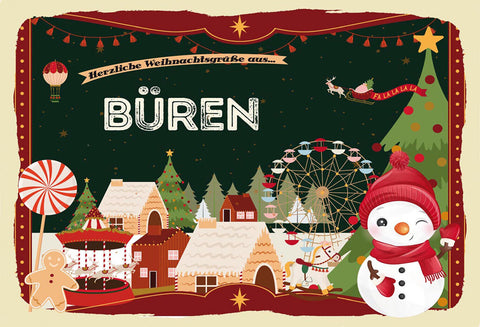 Schild Spruch Herzliche Weihnachtsgrüße aus Büren Comic Schneemann JW