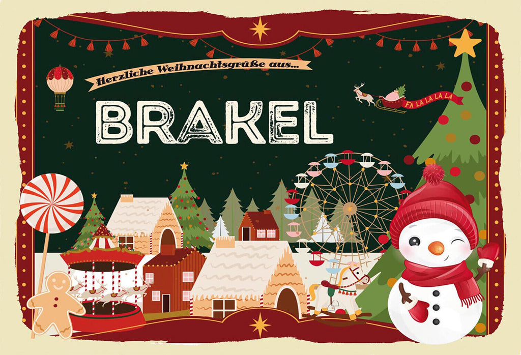 Schild Spruch Herzliche Weihnachtsgrüße aus Brakel Comic Schneemann JW