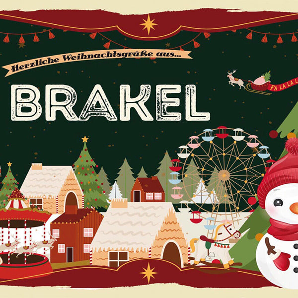 Schild Spruch Herzliche Weihnachtsgrüße aus Brakel Comic Schneemann JW