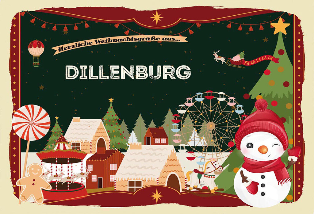 Schild Spruch Herzliche Weihnachtsgrüße aus Dillenburg Comic Schneemann JW