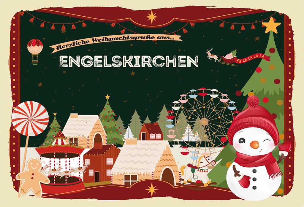 Schild Spruch Herzliche Weihnachtsgrüße aus Engelskirchen Comic Schneemann JW