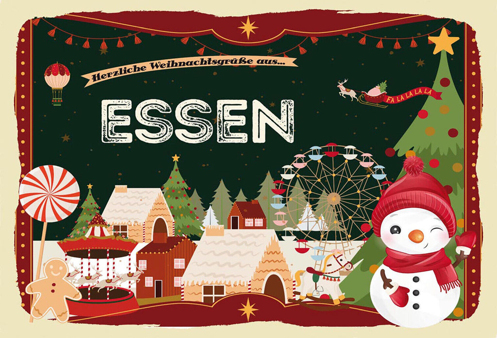 Schild Spruch Herzliche Weihnachtsgrüße aus Essen Comic Schneemann JW