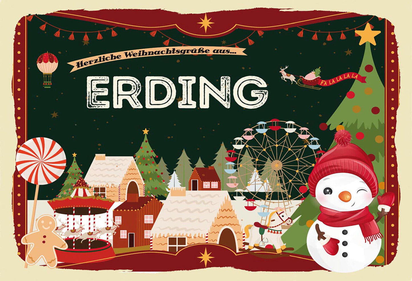Schild Spruch Herzliche Weihnachtsgrüße aus Erding Comic Schneemann JW