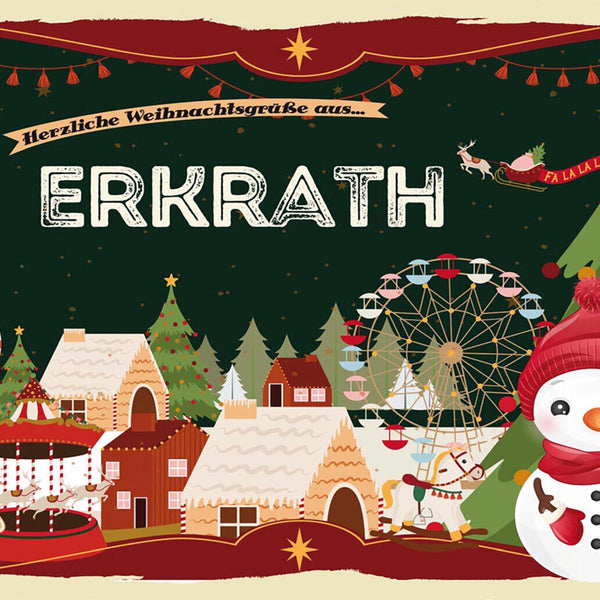 Schild Spruch Herzliche Weihnachtsgrüße aus Erkrath Comic Schneemann JW