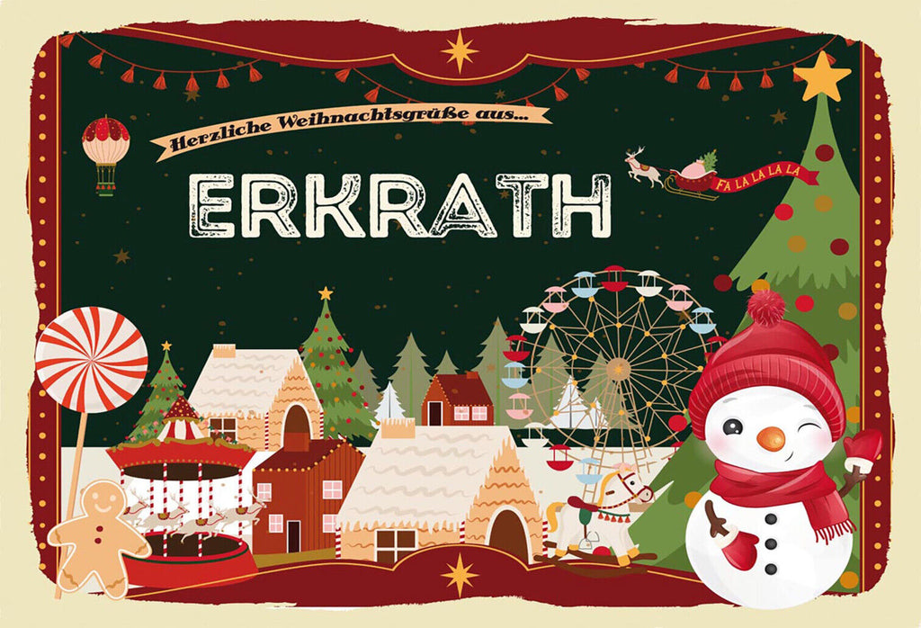 Schild Spruch Herzliche Weihnachtsgrüße aus Erkrath Comic Schneemann JW