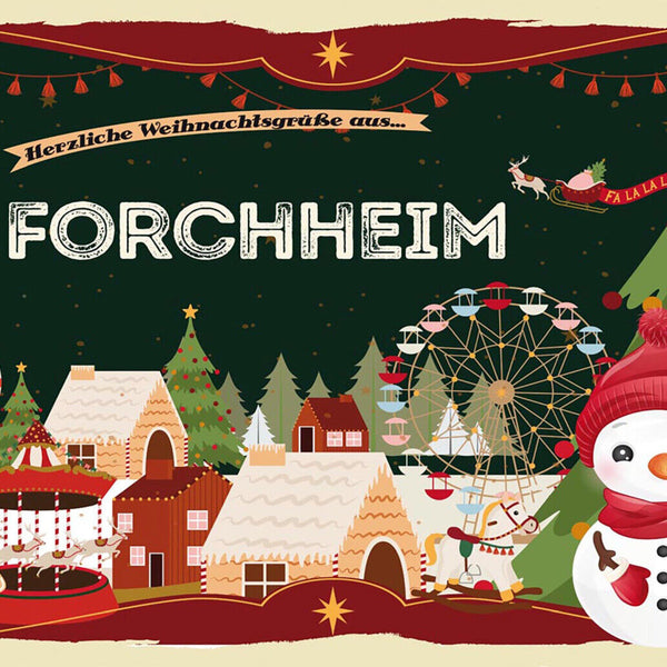 Schild Spruch Herzliche Weihnachtsgrüße aus Forchheim Comic Schneemann JW