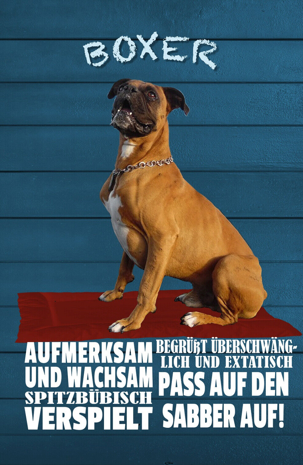 Schild Spruch Boxer Steckbrief Aufmerksam Wachsam Verspielt Hund JW