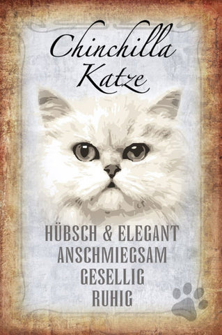 Schild Spruch Chinchilla Katze Steckbrief Hübsch Gesellig JW