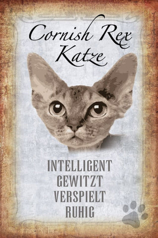 Schild Spruch Cornish Rex Katze Steckbrief Intelligent Gewitzt JW