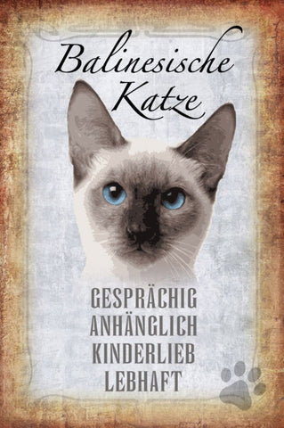 Schild Spruch Balinesische Katze Steckbrief Gesprächig Lebhaft JW