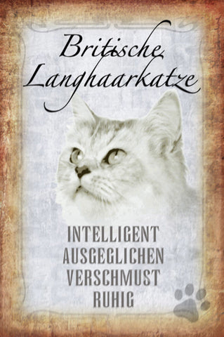 Schild Spruch Britische Langhaarkatze Steckbrief Intelligent Ausgeglichen JW