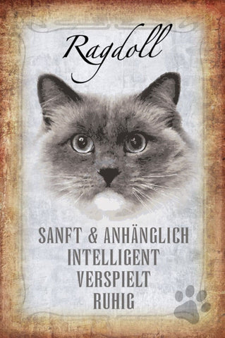 Schild Spruch Ragdoll Katze Steckbrief Sanft Intelligent JW
