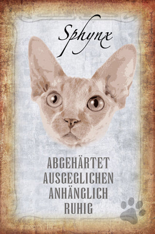 Schild Spruch Sphynx Katze Steckbrief Abgehärtet Ausgeglichen JW